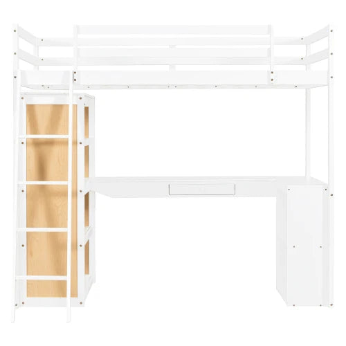 Modern White Double Decker Loft Bed With Desk Minimalist