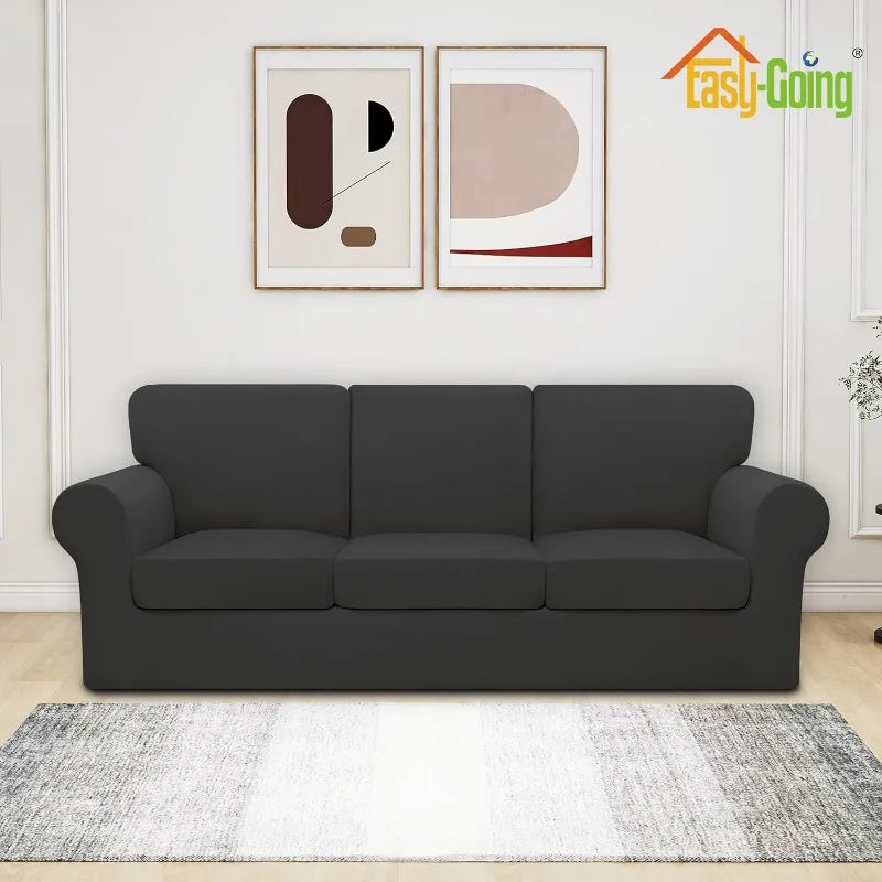 7 Piece Stretch Sofa Cover Set Large Dark Grey Anti Slip