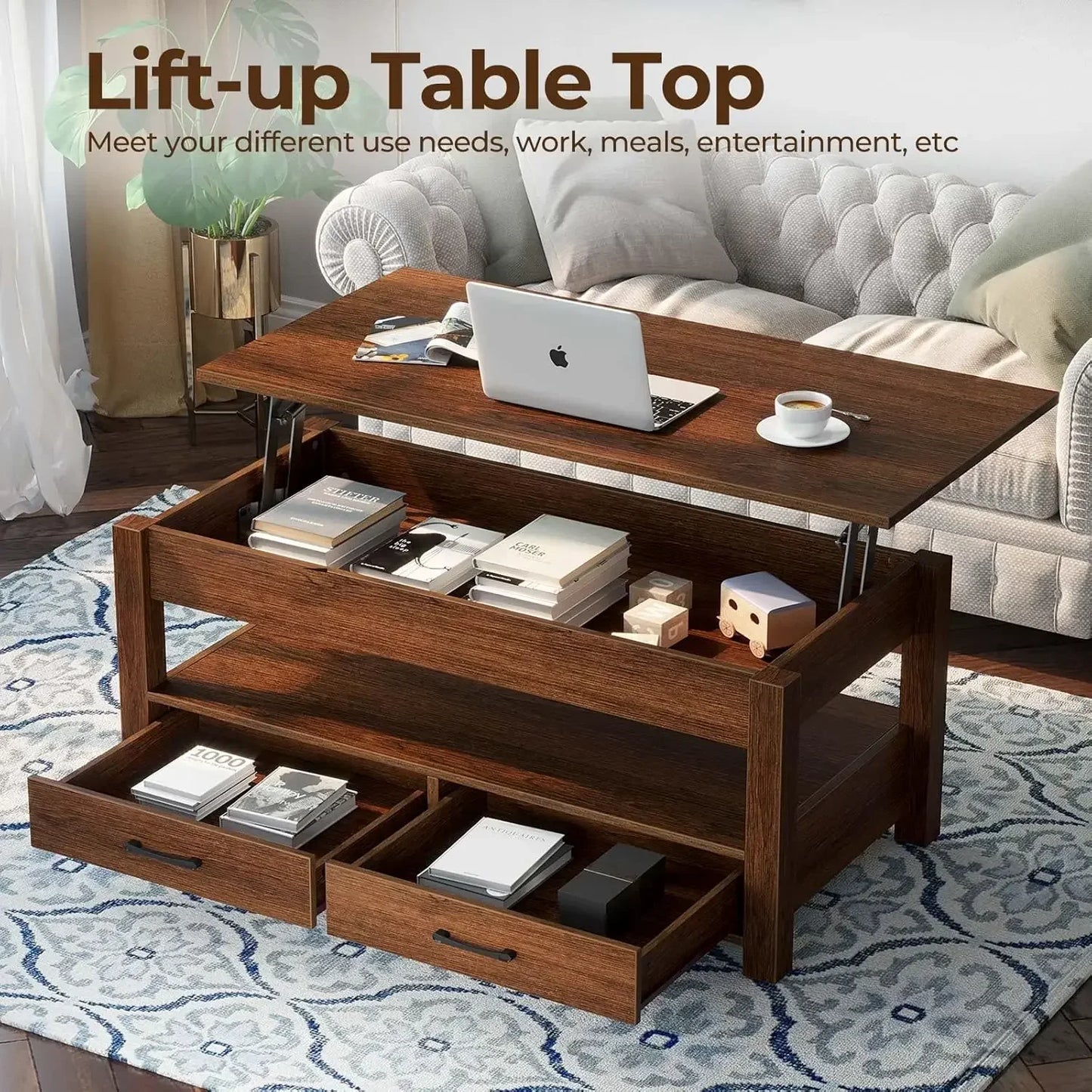 XMSJH Lift Top Coffee Table With Drawers And Storage