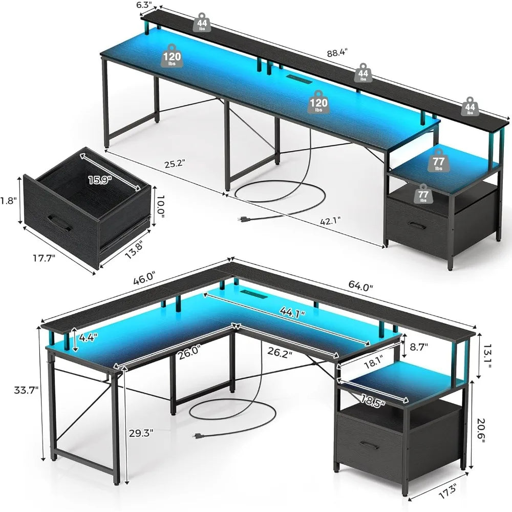 YQXH L Shaped Ergonomic Gaming Desk With File Drawer