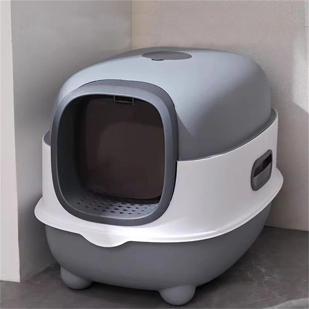Large Hooded Cat Litter Box Enclosed Odorless Scoop