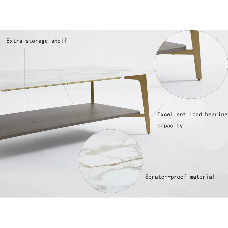 Rectangular Coffee Table With Metal Frame Open Shelf