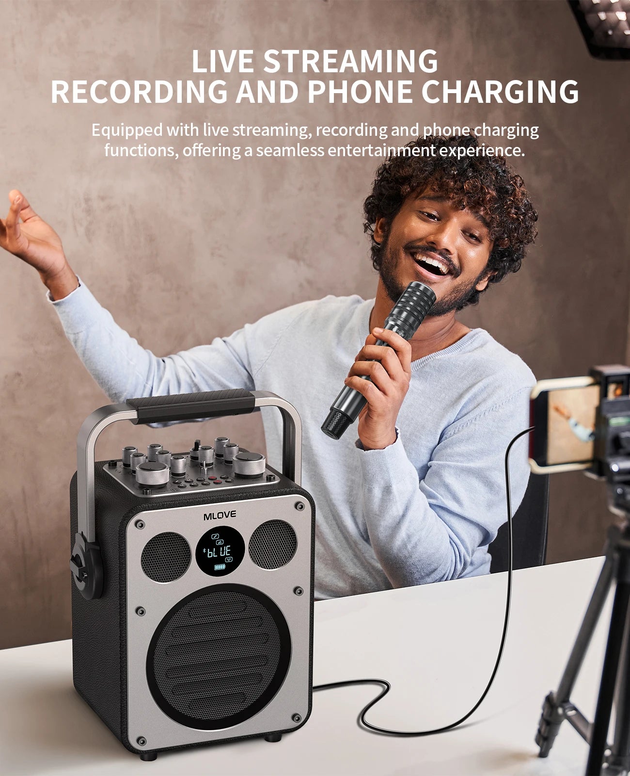 MLOVEC D5 Karaoke Machine With Bluetooth And Microphones