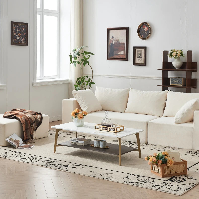 Rectangular Coffee Table With Metal Frame Open Shelf