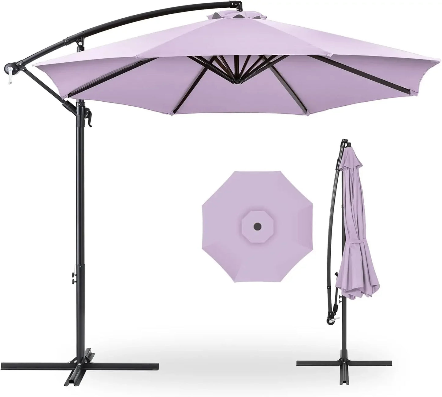 10ft Offset Hanging Patio Umbrella With Tilt And 8 Ribs