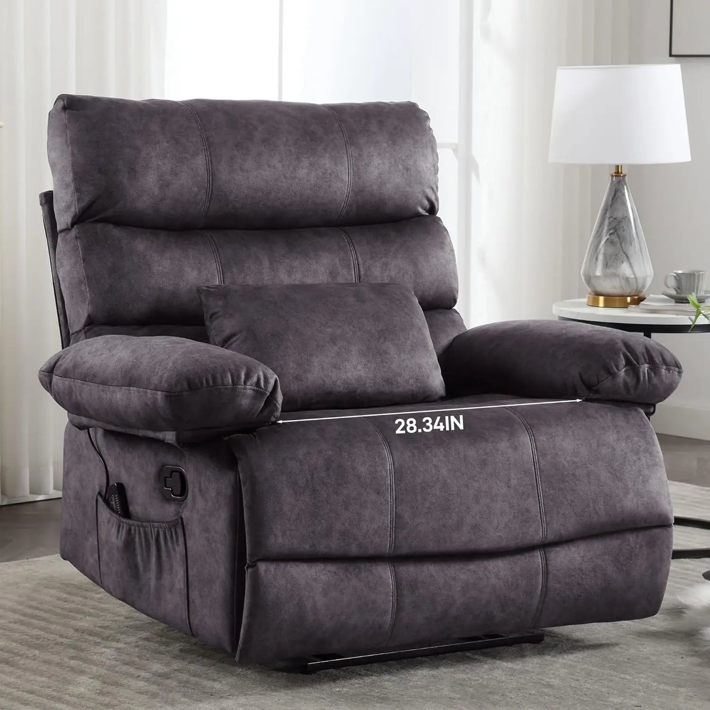 Plus Size Oversized 28 Inch Fleece Recliner With Pockets