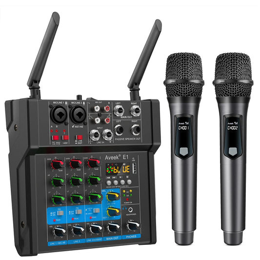 Aveek Powered Audio Mixer With Dual Wireless Mics Pro