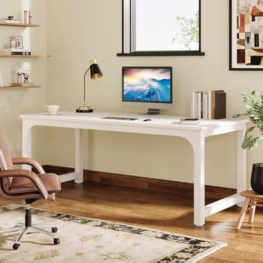 White Executive Desk Computer Office Desk Workstation Laptop Desk Study Writing Table Business Furniture for Home Office