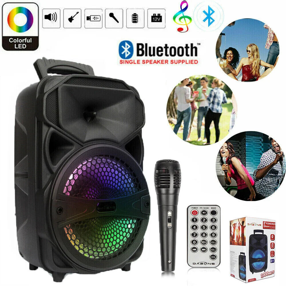 CURUK 1000W Portable Bluetooth Speaker LED Lights FM Radio