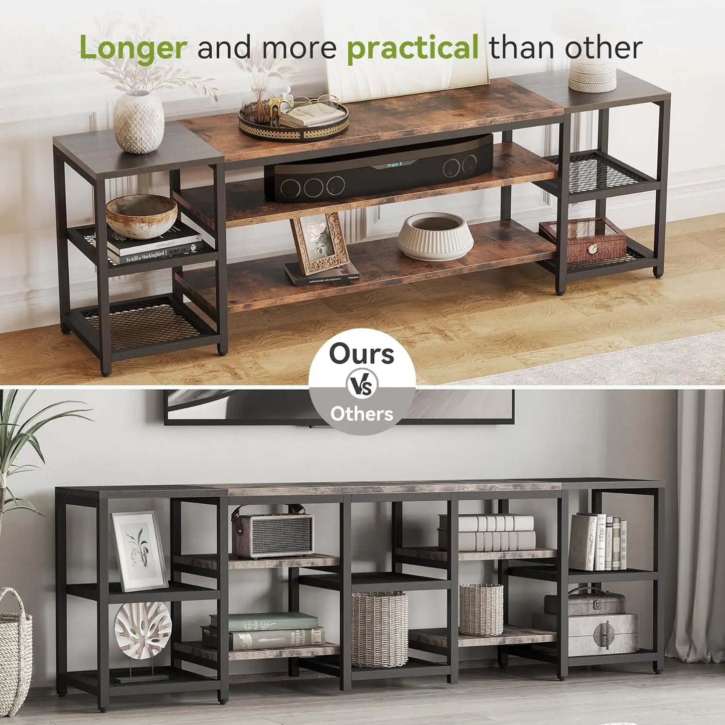 78 Inch Farmhouse TV Stand With Storage For 85 Inches