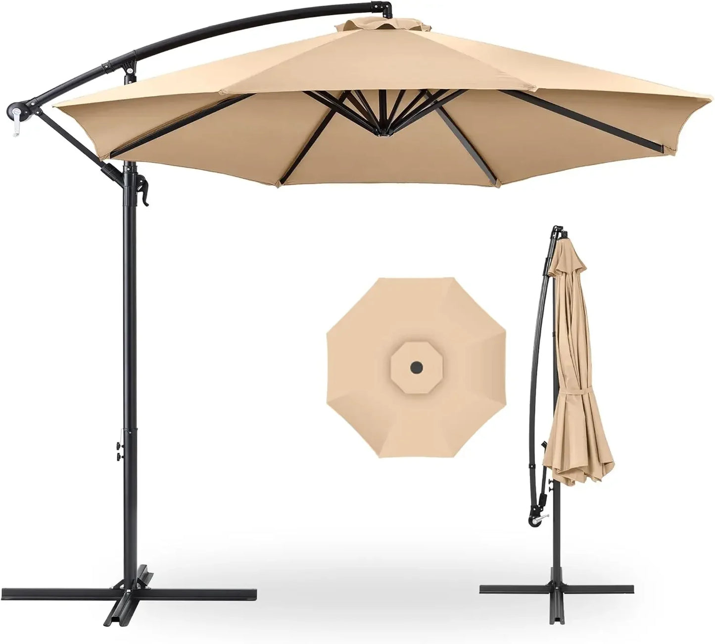 10ft Offset Hanging Patio Umbrella With Tilt And 8 Ribs