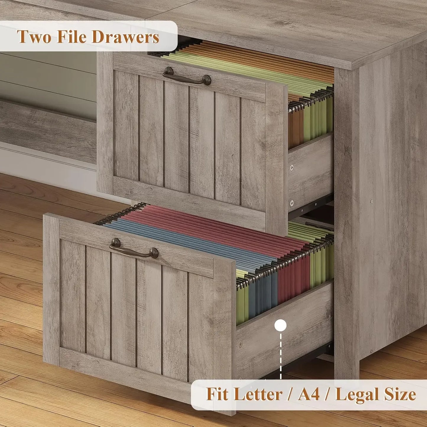 Farmhouse 63 Inch Executive L Shape Desk With Storage