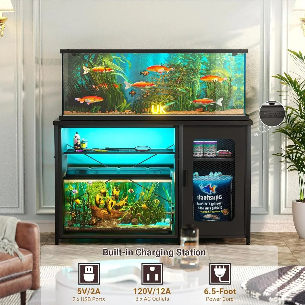 55-75 Gallon Aquarium Stand With Power Outlets LED Cabinet