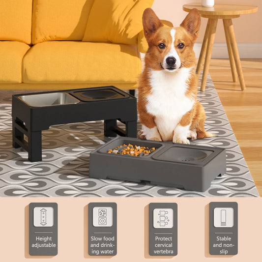 Hign-concerned Ergonomically-Adjustable Canine Feeding Station Bowls Slow Feeder