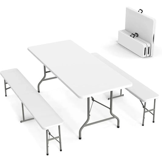 6 Foot Folding 3 Piece Picnic Table Set With Benches