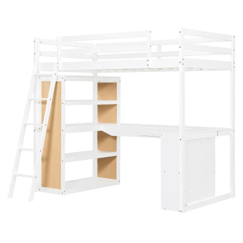 Modern White Double Decker Loft Bed With Desk Minimalist