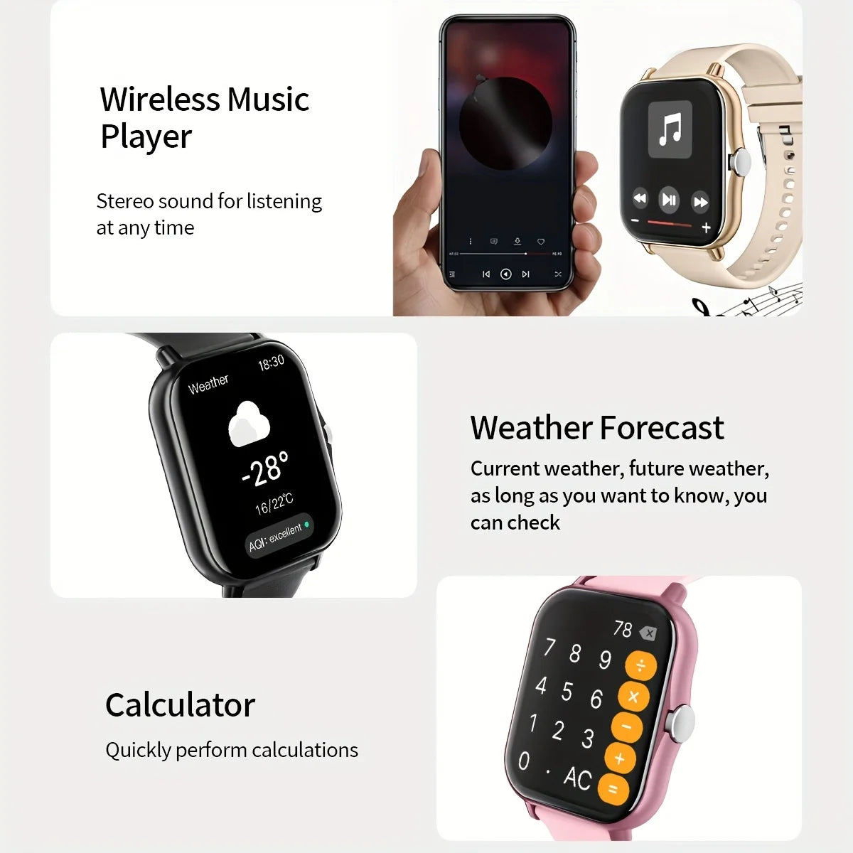 Smart Watch With Wireless Calling, Notifications, Calculator And Alarm