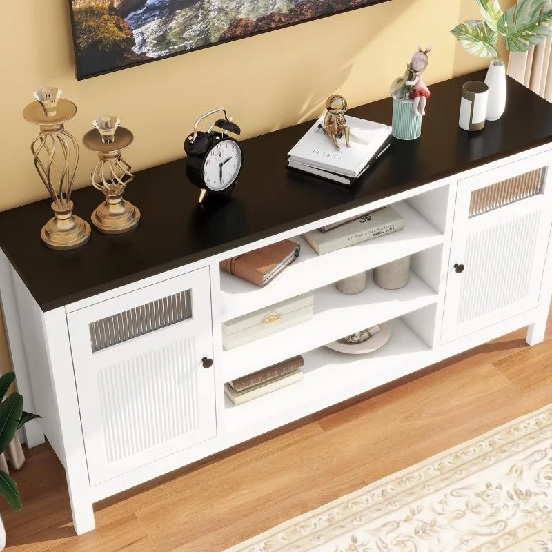 Modern 63 Inch White TV Stand With Storage Console For TVs