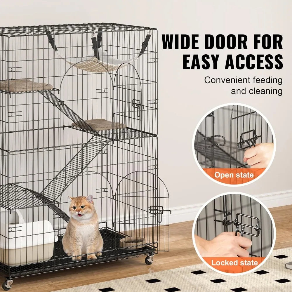 Closure 4 Tier Indoor Cat Cage Catio Enclosure On Wheels Large Lockable Cat Kennel Playpen