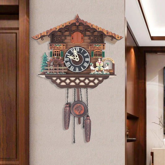 Combination Bird Cuckoo Wall Clock With Swing And Wings