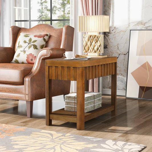 25 Inch Rectangular Farmhouse End Table With Storage Shelf