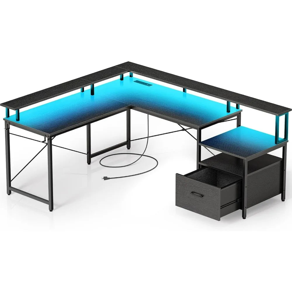 YQXH L Shaped Ergonomic Gaming Desk With File Drawer
