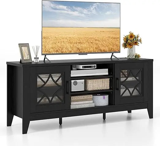Farmhouse TV Stand For Up To 65 Inch TVs Teal Blue Storage