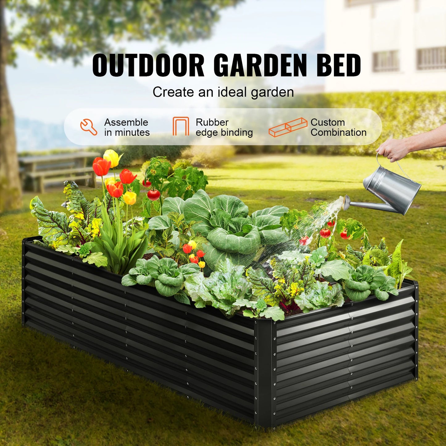 SucceBuy Raised Garden Bed Plastic And Metal Nursery Pots