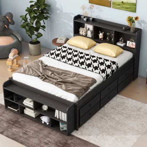 Full Bed Bookcase Headboard And Storage Drawers Espresso
