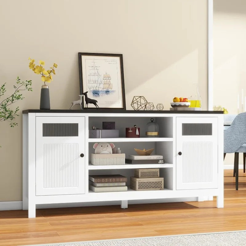Modern 63 Inch White TV Stand With Storage Console For TVs