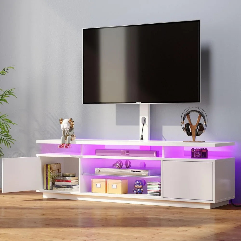 TV Stand with Mount and Power Outlet 51.2 Inch Swivel TV Stand Mount for 32 to 70 Inch TVs Height Adjustable Modern Entertainment Center