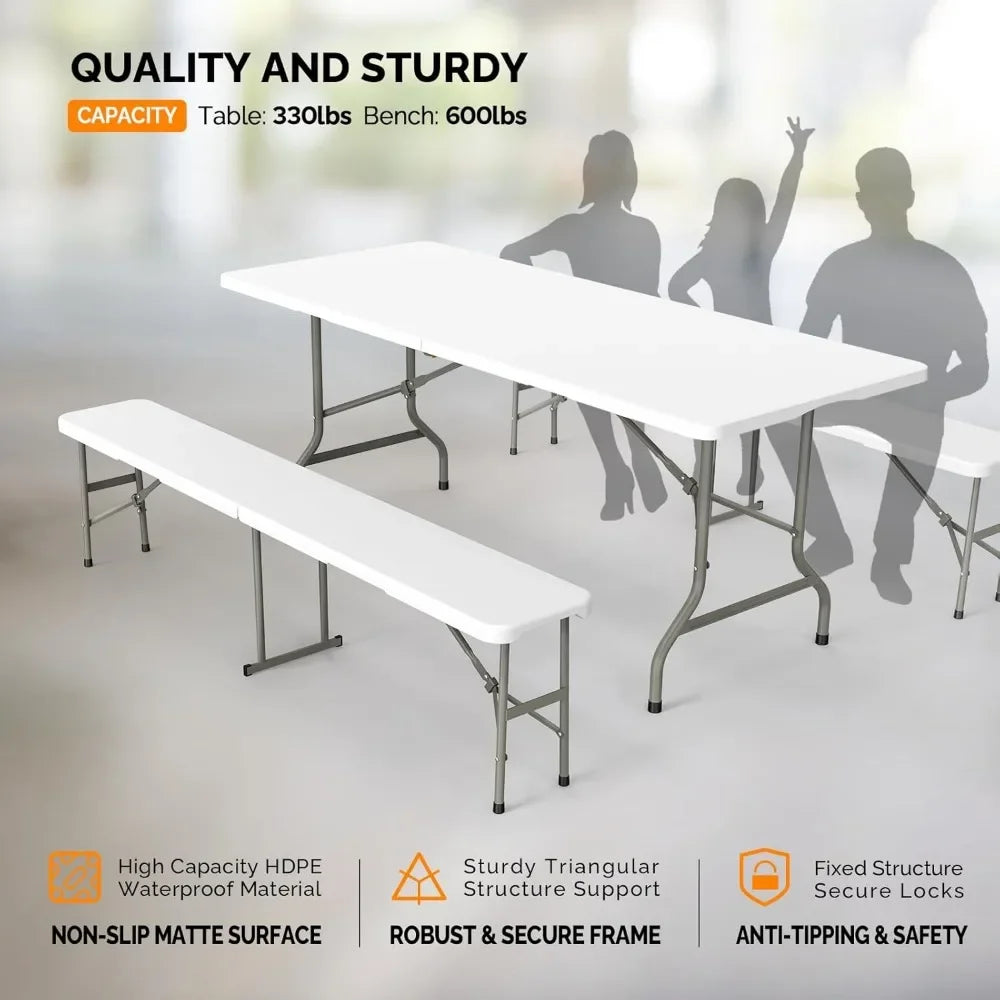 6 Foot Folding 3 Piece Picnic Table Set With Benches
