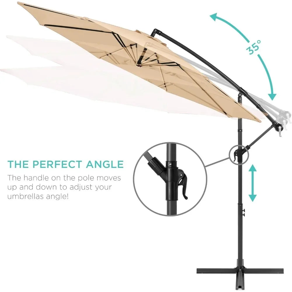 10ft Offset Hanging Patio Umbrella With Tilt And 8 Ribs