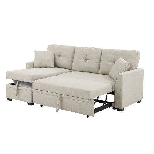 83 Inch Pull Out Sofa Bed With Two Pillows For Four
