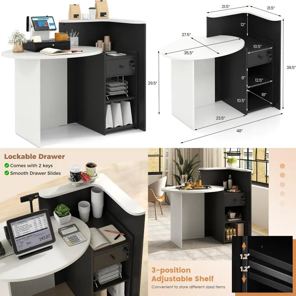 MKDK Retail Counter With Lockable Drawer L Shaped Desk