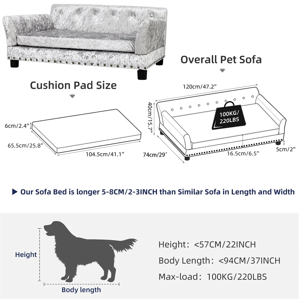 Heavy Duty Large Raised Dog Sofa Bed Cushioned Velvet