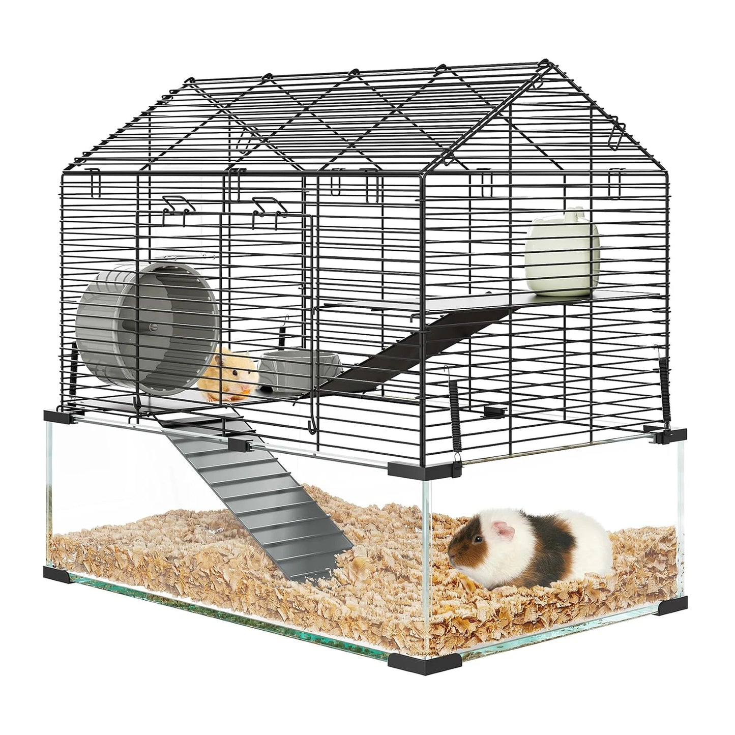 TWISTER.CKCN Metal Hamster Cage Transparent Habitat For Small Animals With Water Bottle And Accessible Entry Doors