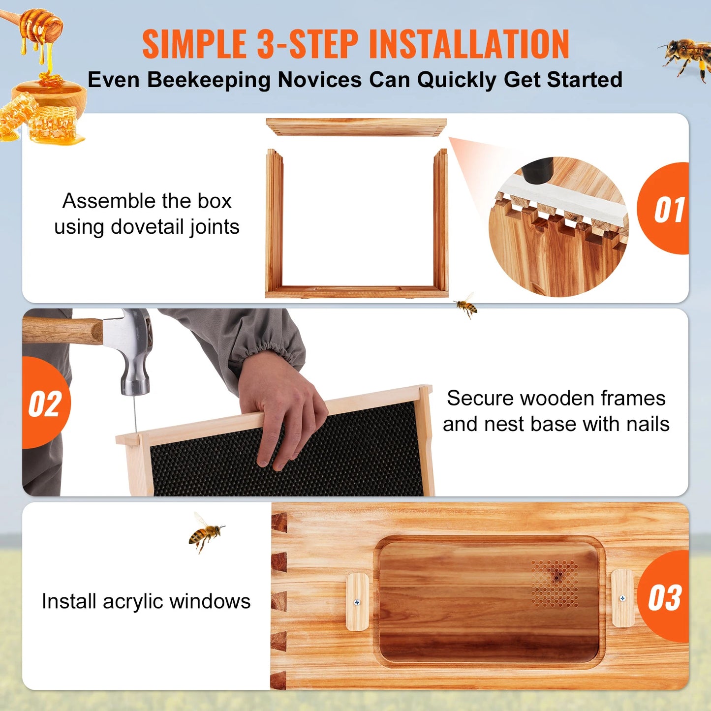 SucceBuy Natural Cedar Bee Hive Deep Box Starter Kit