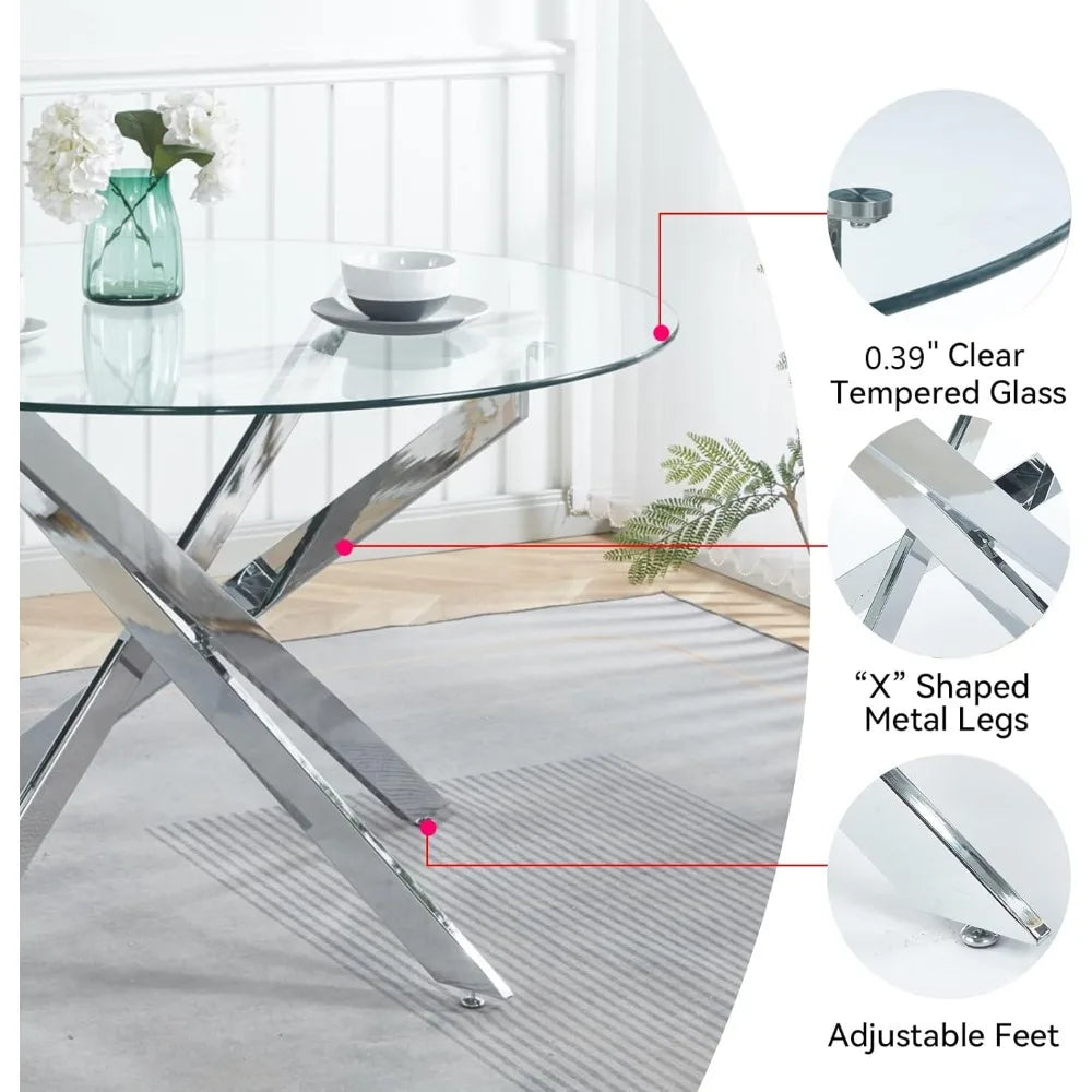 47.24 Inch Modern Silver Glass Dining Table Set For 4
