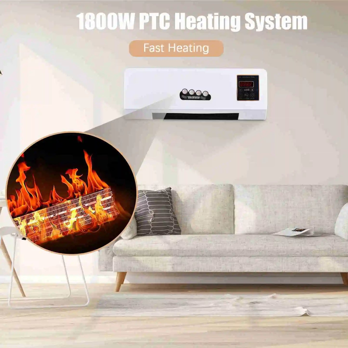 Youthink 2 In 1 Heater Fan With Nature Wind Timing Digital Display Wall Mounted Space Heater Home Office Dormitory