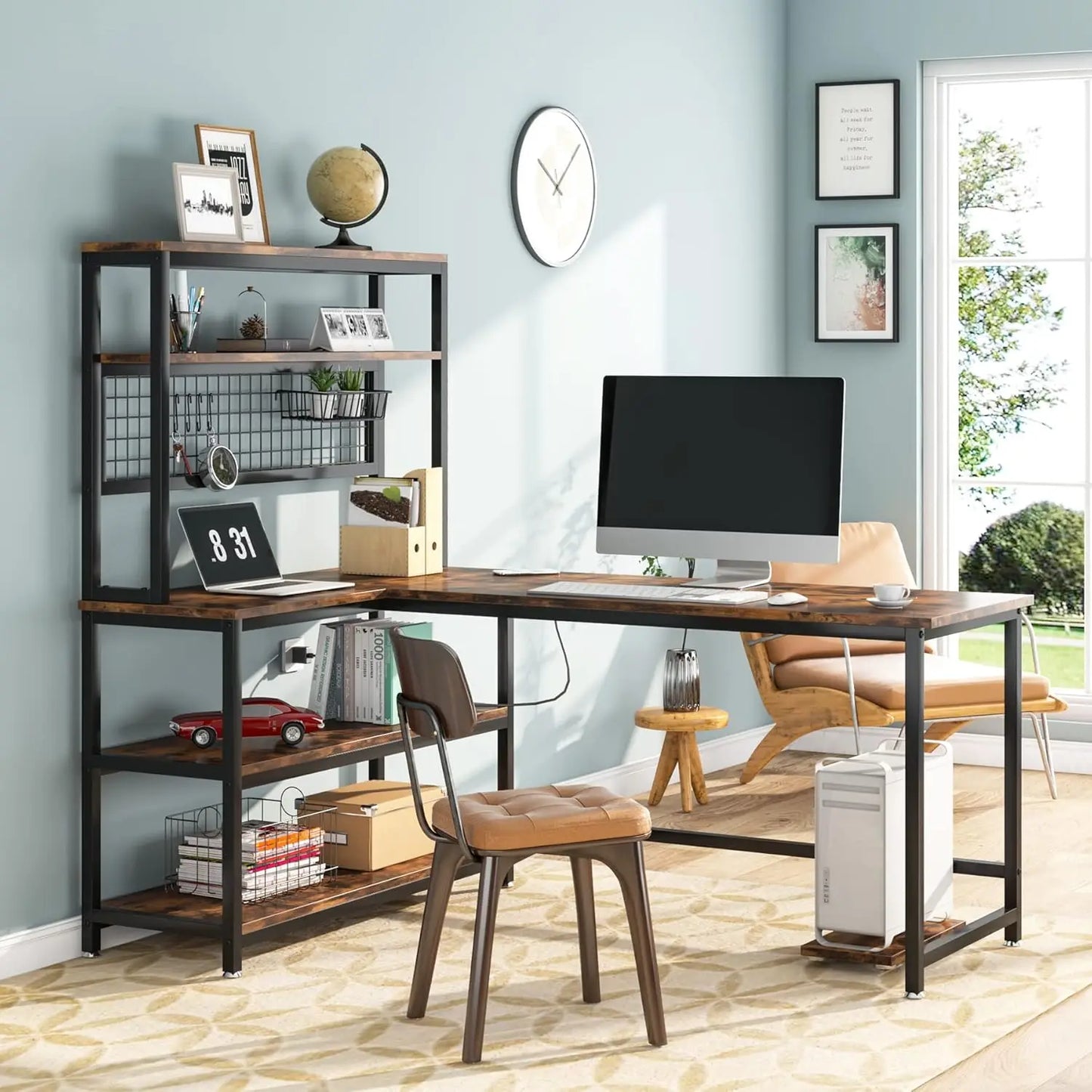 55 Inch L Shape Computer Desk With Hutch And Wireless