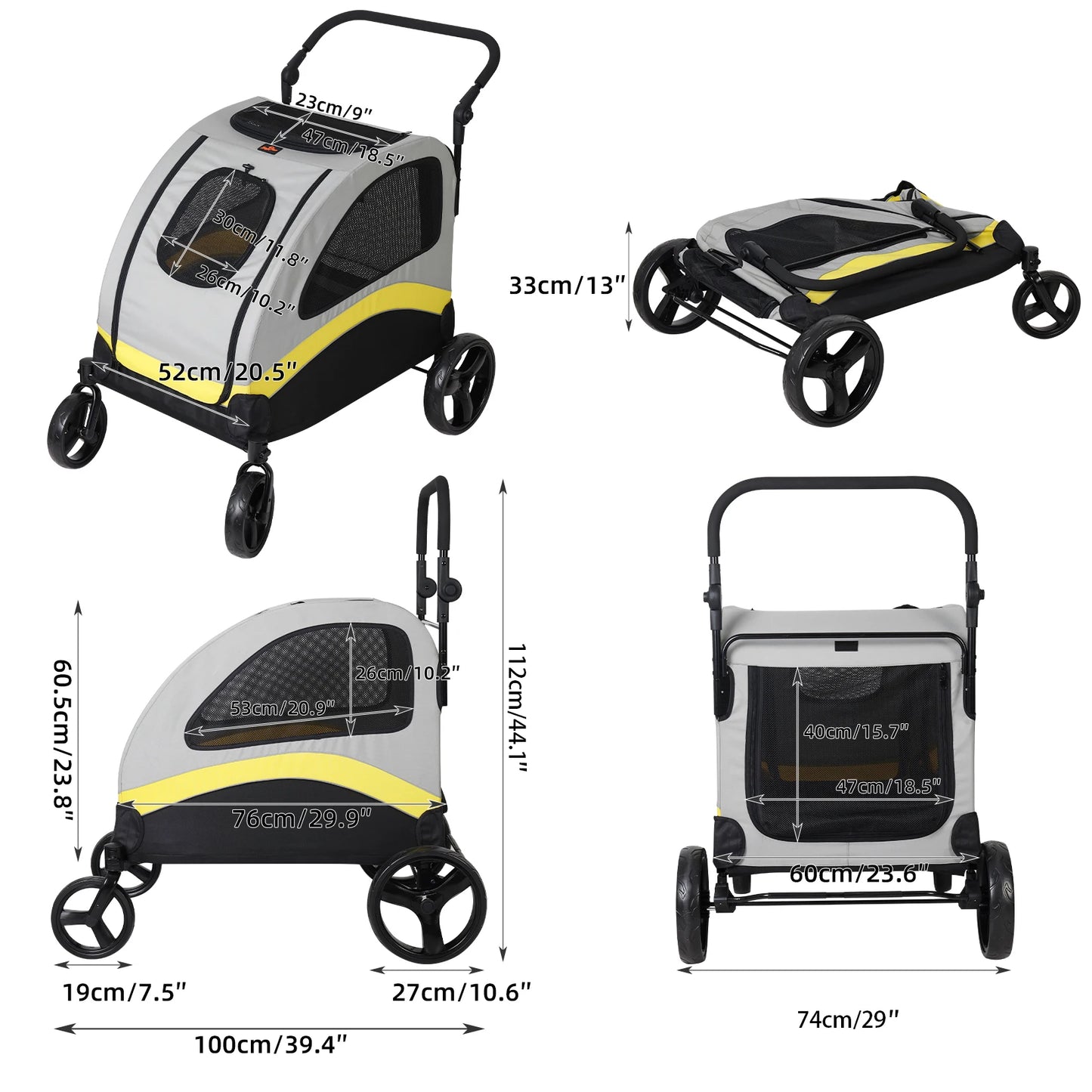 Heavy Duty Large Dog Stroller Jogger Foldable With Brakes