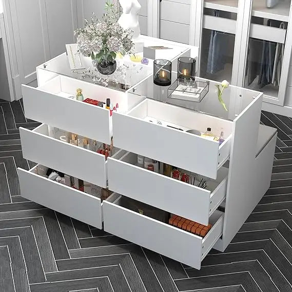 Glass Display Cabinet With 9 Drawers And Shoe Bench