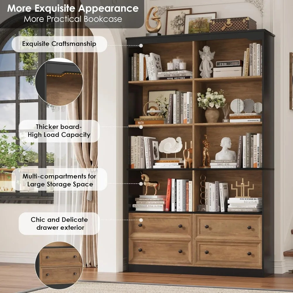 71 Inch Tall Bookshelf With 4 Drawers 6 Tier Wide Storage