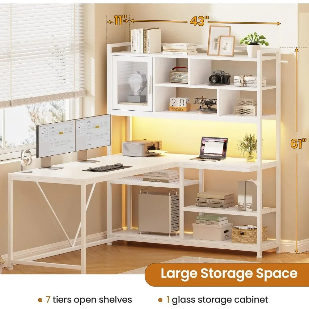 L Shaped Computer Desk 58 Inch Office Corner Desk With LED