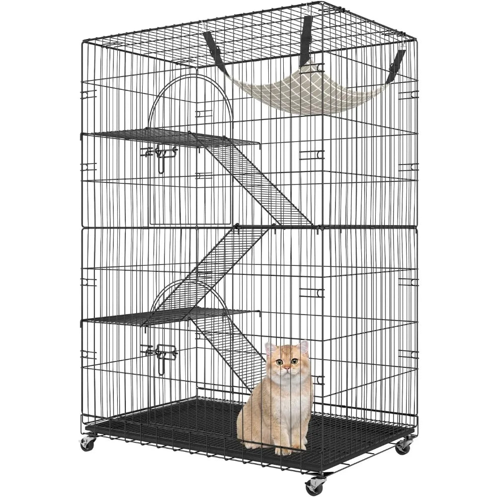 Closure 4 Tier Indoor Cat Cage Catio Enclosure On Wheels Large Lockable Cat Kennel Playpen