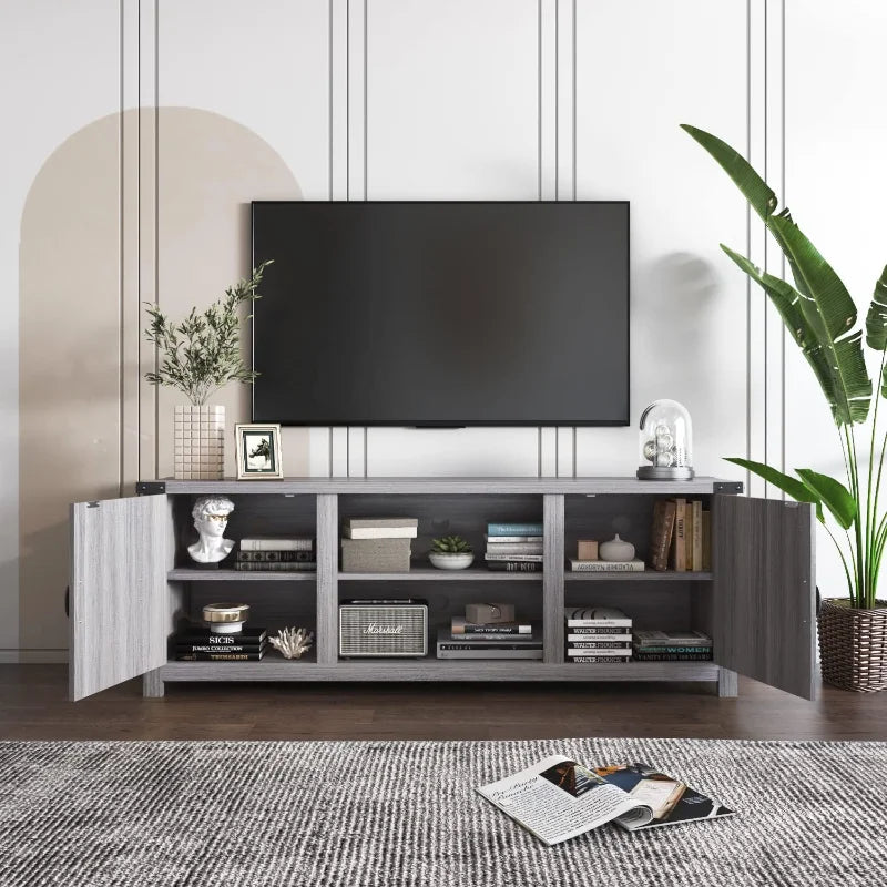 Yeshomy Modern Farmhouse TV Stand with Two Barn Doors and Storage Cabinets for TVs up to 65 Inches Gray Wash