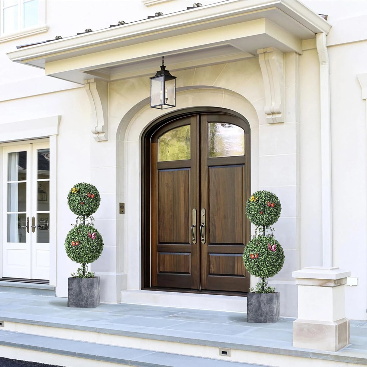 TWISTER.CKCN Artificial Double Ball Topiary Trees With Vines Insects Decor For Home Offices Porch Set Of 2