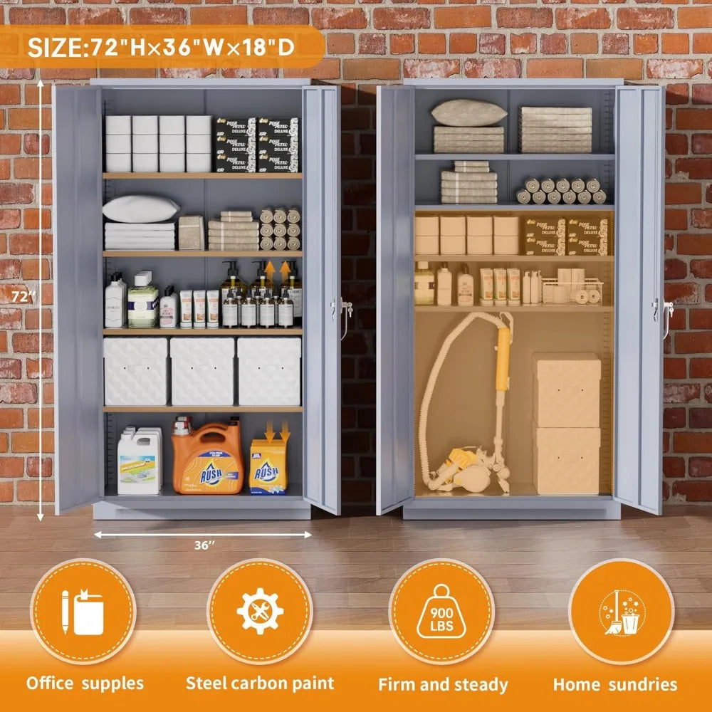 72 Inch Locking Metal Garage Storage Cabinet With Shelves