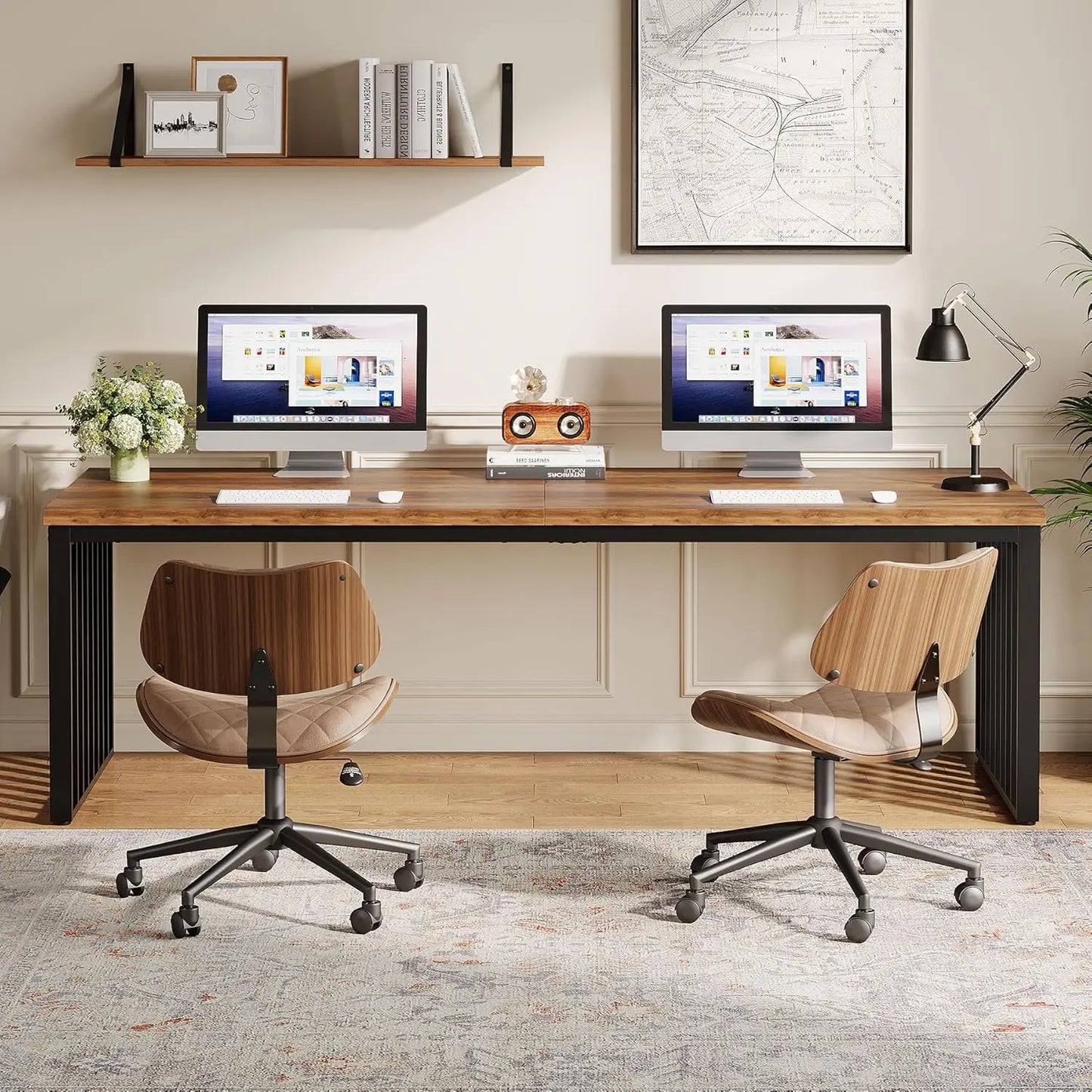 Industrial Two Person Metal Frame Double Desk For Office